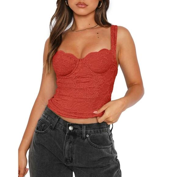 ReoRia Tops - REORIA Crop Top Women's Size XL Square Neck Sleeveless Lace Bustier Padded S2